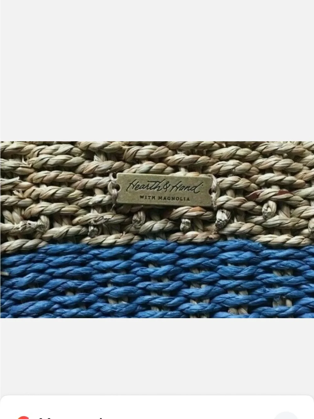 Hearth & Hand Woven Seagrass Summer Blue Striped Tote w/ Leather Handle